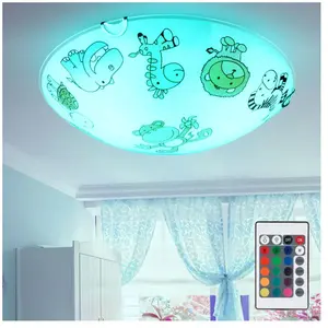 GLOBO LIGHTING Lampe led pour enfants à intensité variable avec télécommande plafonnier en verre pour chambre d'enfant ronde, verre coloré avec motifs d'animaux, pas cher