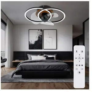 GLOBO LIGHTING Ventilateur de plafond plafonnier ventilateur de pièce lampe de salon, métal aluminium aspect bois noir, télécommande dimmable cct rotation pas cher
