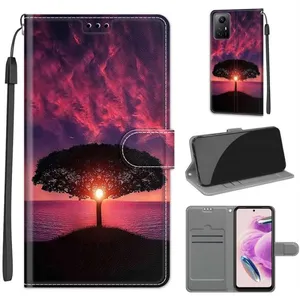 RASENA Étui pour Xiaomi Redmi Note 12S-Note 11S-Note 11 4G 6.43", Housse en Cuir avec Fentes Cartes-Coucher de soleil et arbres DKSUU