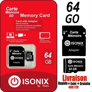 ISONIX Carte Mémoire Micro-SD 64 go Formate SDHC/SDXC + Adaptateur 100...