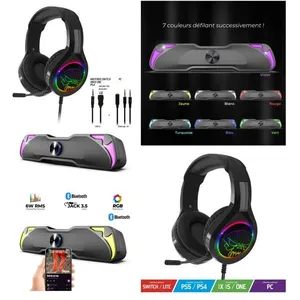 SPIRIT OF GAMER ENCEINTES PC BARRE DE SON SOUNDPHONIC RGB 6W RMS Bluetooth 5.0 rétro-éclairage RGB + Casque PRO pas cher