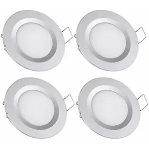 DEBUNS 4 x Spot led Encastrable 12V Trou 58-65mm 3W 6400K Plafonnier Encastré pour Camping-car Bateau Caravane Van Yacht Blanc froid (Finition argentée) pas cher