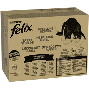 Jumbopack Felix Tendres Effilés 120 x 80 g pour chat - sélection mixte en sauce pas cher