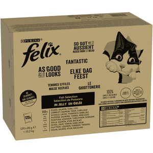 Jumbopack Felix Tendres Effilés 120 x 85 g pour chat - thon, saumon, cabillaud, carrelet pas cher