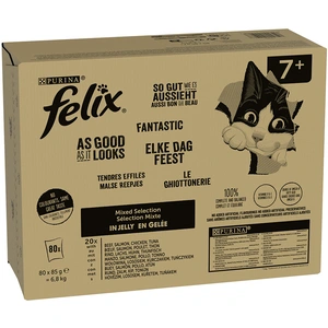 80x85g Mégapack Felix Tendres Effilés - Senior : boeuf, saumon, poulet, thon pas cher