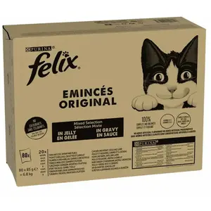 80x85g Mégapack Felix Classic lot mixte viande & poisson - Pâtée pour chat pas cher