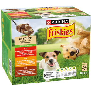 Purina Friskies Adult en sauce boeuf, poulet, agneau pour chien - 24 x 85 g pas cher