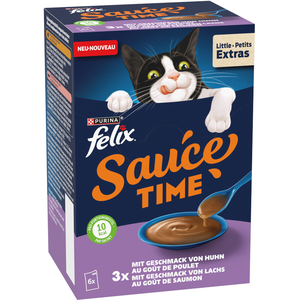 6x40g Felix Sauce Time au goût de poulet et de saumon pour chat pas cher