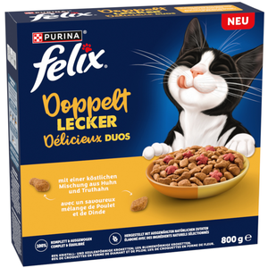 2x800g Felix Délicieux duos poulet et dinde nourriture sèche pour chat pas cher