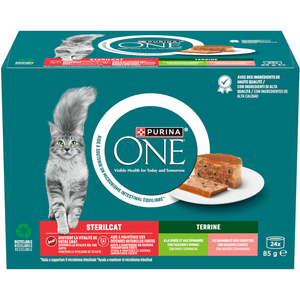 paquet mixte (2 variétés) 24 x 85 g PURINA ONE Sterilised Nourriture humide chat pas cher