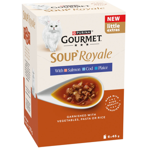 6x45g Gourmet Soup Royale sélection de poissons nourriture humide pour chat pas cher