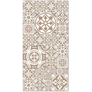 Tapis Vinyle Panorama Carreaux Ciments Talavera Brun 60x200 cm - Tapis pour Cuisine, Bureau et Salon en PVC pas cher