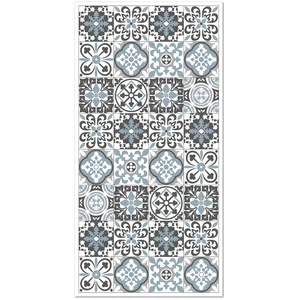 Tapis Vinyle Panorama Carreaux Ciments Triana Gris et bleu 300x200 cm - Tapis pour Cuisine Bureau et Salon en PVC pas cher