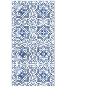 Tapis Vinyle - Panorama - Tolédo Bleu - 80x300 cm - Carreaux - Résistant - Intérieur/Extérieur pas cher