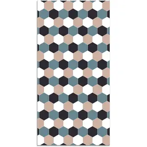 Tapis Vinyle Panorama Mosaïque Hexagones de Ton Bleu 60x110 cm - Tapis pour Cuisine, Bureau et Salon en PVC pas cher