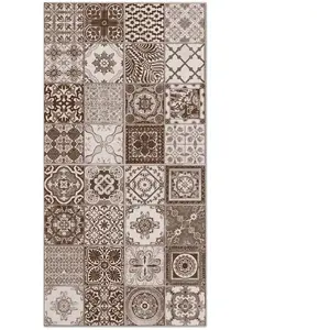Tapis Vinyle Panorama Carreaux Ciments Nijar Brun 80x150 cm - Tapis pour Cuisine, Bureau et Salon en PVC