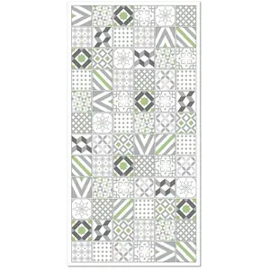 Tapis Vinyle Panorama Carreaux Ciments Love Vert 40x80 cm - Tapis pour Cuisine Bureau et Salon en PVC pas cher