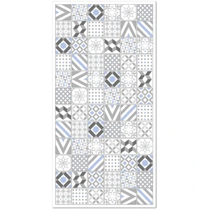 Tapis Vinyle Panorama Carreaux Ciments Love Gris et Bleu 140x200 cm - Tapis pour Cuisine Bureau et Salon en PVC pas cher