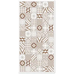 Tapis Vinyle Panorama Carreaux Ciments Love Brun 80x200 cm - Tapis pour Cuisine Bureau et Salon en PVC