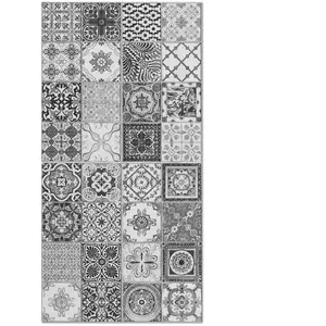 Tapis Vinyle Panorama Carreaux Ciments Nijar Gris 80x200 cm - Tapis pour Cuisine Bureau et Salon en PVC pas cher
