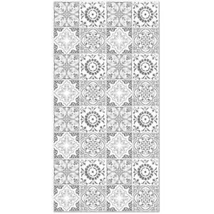 Tapis Vinyle - Panorama - Carreaux Ciments - 60x200 cm - Gris - Résistant aux intempéries
