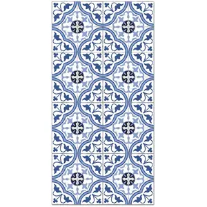 Tapis Vinyle Panorama Carreaux Ciments Fleur Bleu 80x250 cm - Tapis po... pas cher