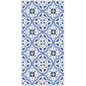 Tapis Vinyle Panorama Carreaux Ciments Fleur Bleu 160x230 cm - Tapis pour Cuisine Bureau et Salon en PVC pas cher