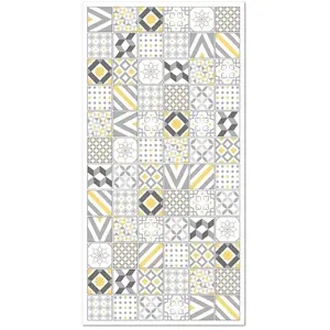 Tapis Vinyle - Panorama - Love Jaune - 60x110 cm - Carreaux - Résistant aux intempéries