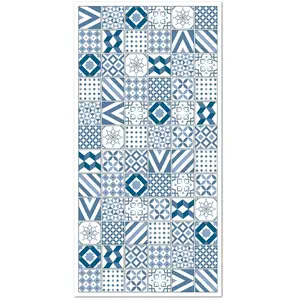 Tapis Vinyle Panorama Carreaux Ciments Love Bleu 40x80 cm - Tapis pour...