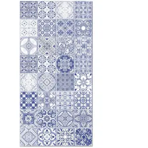 Tapis Vinyle Panorama Carreaux Ciments Jaen Bleu 40x80 cm - Tapis pour Cuisine, Bureau et Salon en PVC pas cher