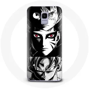 Coque pour Samsung Galaxy J6 2018 Sangoku Naruto Luffy one piece Dragon Ball Z fond noir et blanc anime manga Maniacase pas cher