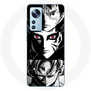 Coque pour Xiaomi 12X Sangoku Naruto Luffy one piece Dragon Ball Z fond noir et blanc anime manga Maniacase pas cher