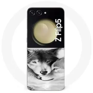 Comparateur de prix : Coque Samsung Galaxy Z Flip5 Le loup et la louve Animal noir et blonc