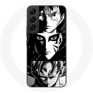 Coque pour Samsung Galaxy S22 Sangoku Naruto Luffy one piece Dragon Ball Z fond noir et blanc anime manga Maniacase pas cher