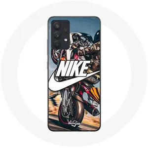 Coque pour Samsung Galaxy A13 5G Nike Logo Blanc Roue Moto Maniacase pas cher