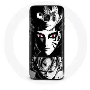 Coque pour Samsung Galaxy S7 Sangoku Naruto Luffy one piece Dragon Ball Z fond noir et blanc anime manga Maniacase pas cher