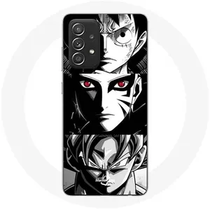 Coque pour Samsung Galaxy A52 Sangoku Naruto Luffy one piece Dragon Ball Z fond noir et blanc anime manga Maniacase pas cher