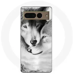 MANIACASE Coque Google Pixel 7 Pro Le loup et la louve Animal noir et blonc pas cher