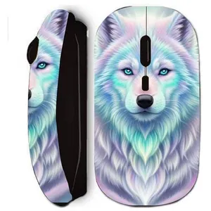 Souris noir sans fil Maniacase, Loup blanche reflet violet pas cher