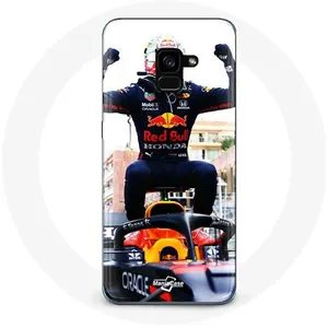 Coque pour Samsung Galaxy A8 Plus Formule 1 Max Verstappen Pilote automobile F1 noir rouge et jaune Maniacase pas cher
