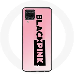 Coque pour Samsung Galaxy A12 Blackpink Groupe de K-pop Logo Noir Rose Fond Rose Maniacase pas cher