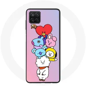 Coque pour Samsung Galaxy A12 BTS Bangtan Sonyeondan BT21 Tata Chimmy Cooky Rj Koya Mang Et Shooky Fond Rose Maniacase pas cher