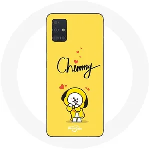 Coque pour Samsung Galaxy A71 BTS Bangtan Garçons BT21 Chimmy Jimin Fond Jaune Maniacase pas cher