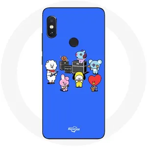 Coque pour Xiaomi Redmi Note 5 AI Dual Camera BTS BT21 Tata Chimmy Cooky Rj Koya Shooky Et Mang Jouent De la musique Fond Bleu Maniacase pas cher
