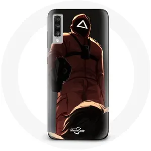 Coque pour Samsung Galaxy A70 Squid Game Soldat Rouge avec Masque Tria... pas cher