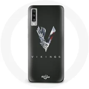 Coque pour Samsung Galaxy A70 Vikings Série Saison 6 logo V Epée Gris Fond Noir Maniacase pas cher