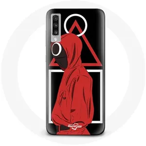 Coque pour Samsung Galaxy A50 Squid Game logo symboles triangle carre cercle Fond Noir Maniacase pas cher