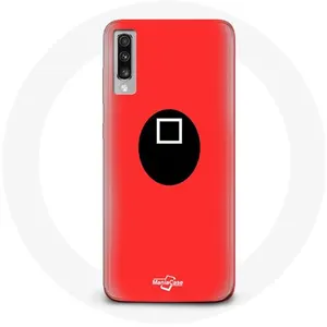 Coque pour Samsung Galaxy A50 Squid Game masque carré fond rouge Maniacase pas cher