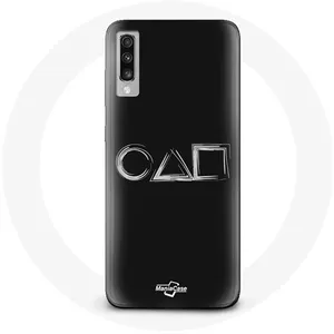 Coque pour Samsung Galaxy A50 Squid Game logo symboles carre cercle triangle Fond Noir Maniacase pas cher