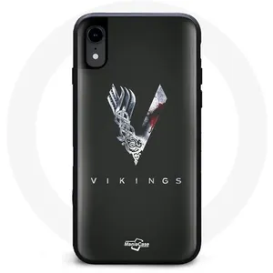 MANIACASE Coque - Vikings - Iphone XR - Logo V - Épée - Gris Fond Noir pas cher